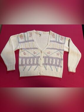 Margules Cream Knit Women's Sweater Cardigan- Small